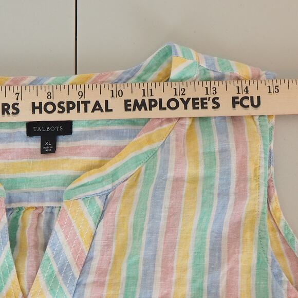 Talbots Linen Trapunto Shell Tank Women's XL Plus Stripe Rainbow Colorful Top - Picture 4 of 8